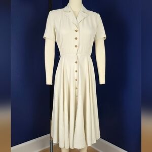 Vintage 1940s Rayon Twill Tennis Dress, Size Small